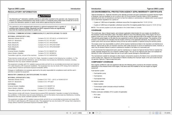 Tigercat Loader 250D Service Manual 62471AENG 1