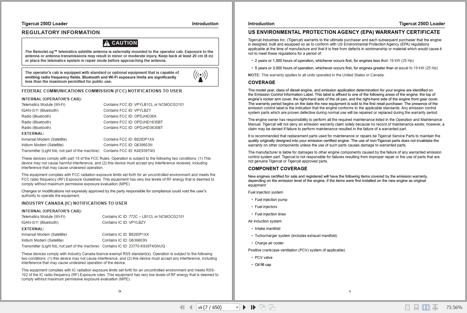 Tigercat Loader 250D Service Manual 62471AENG 1