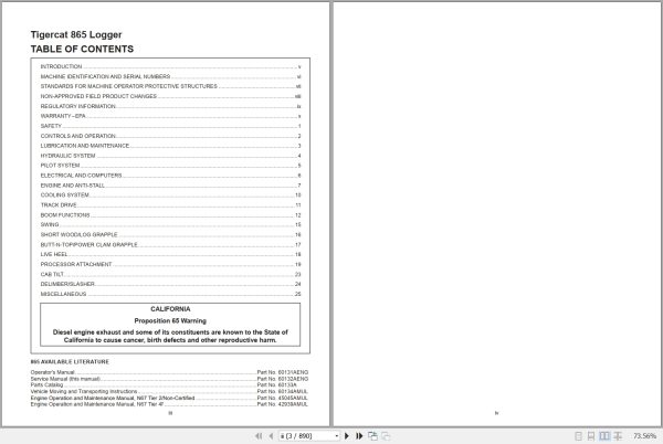 Tigercat Logger 865 Service Manual 60132AENG 1