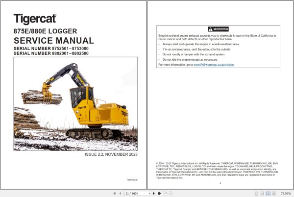 Tigercat Logger 875E 880E Service Manual 70944AENG 1