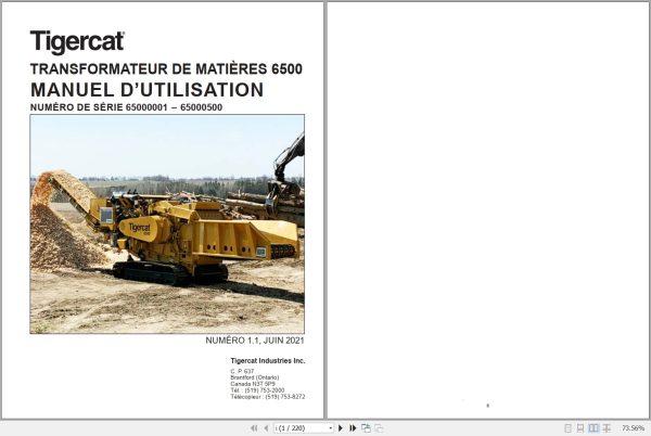 Tigercat Material Transformer 6500 User Manual 62036AFRE 1