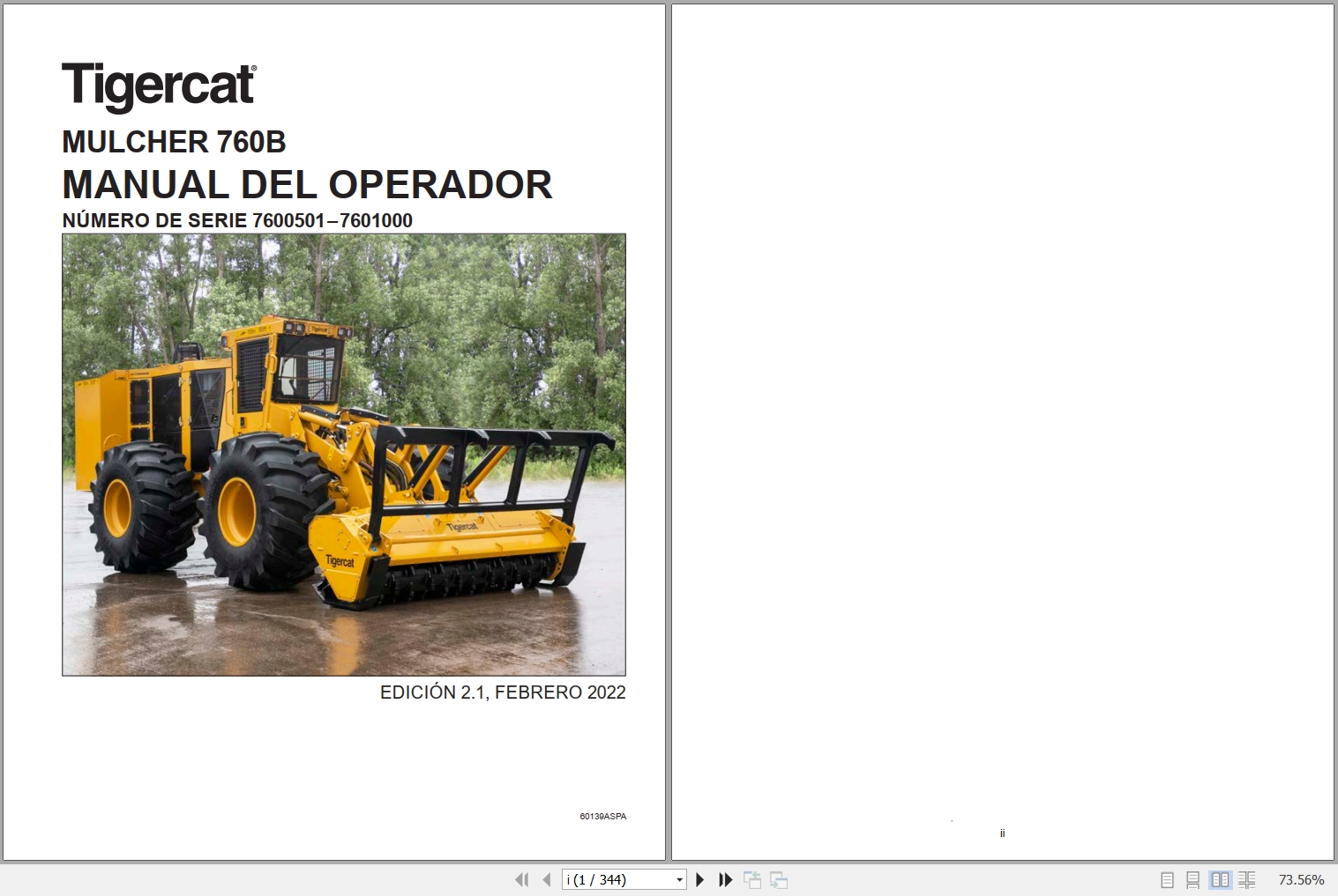 Tigercat Mulcher 760B Operators Manual 60139ASPA 1