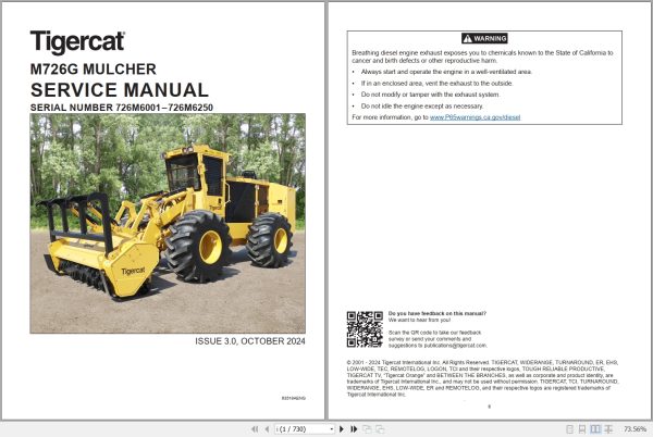Tigercat Mulcher M726G Service Manual 63519AENG 1