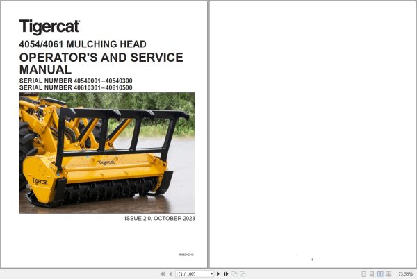 Tigercat Mulching Head 4054 4061 Operators And Service Manual 66962AENG 1