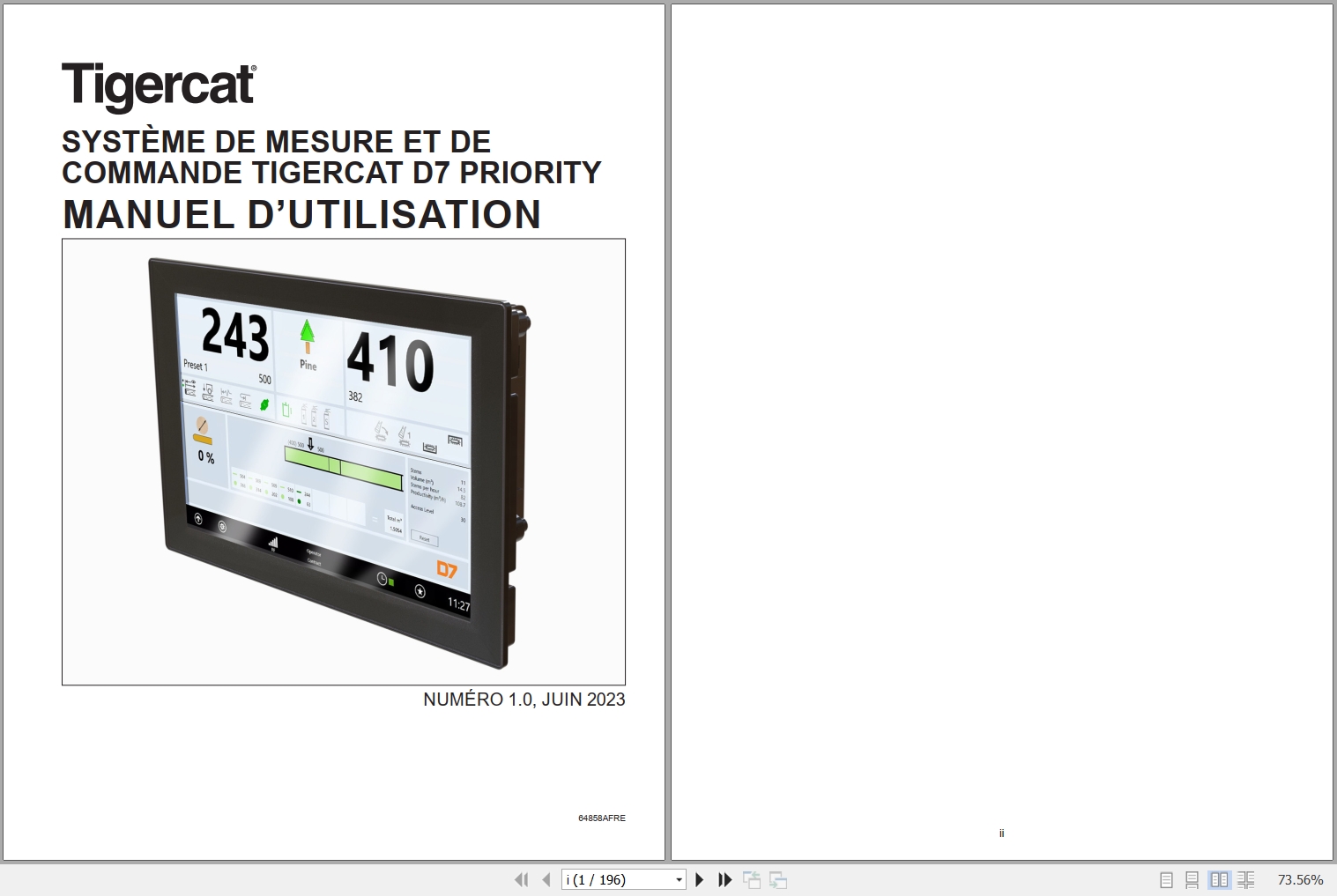 Tigercat Priority Measuring And Control System D7 User Manual 64858AFRE 1