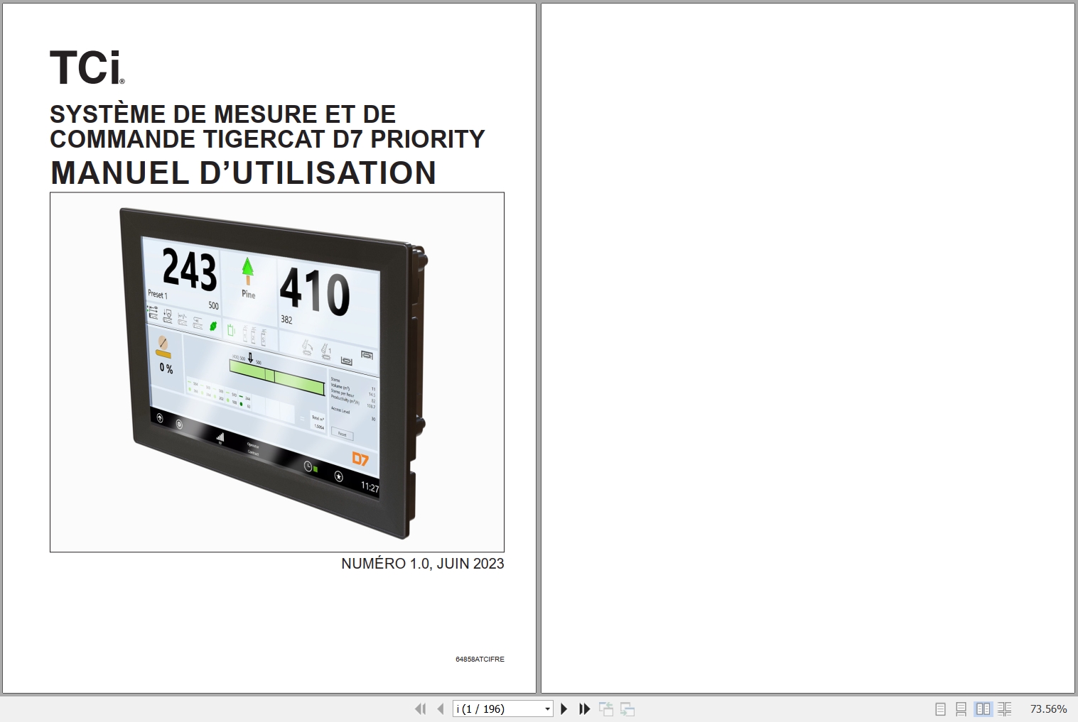 Tigercat Priority Measuring And Control System D7 User Manual 64858ATCIFRE 1