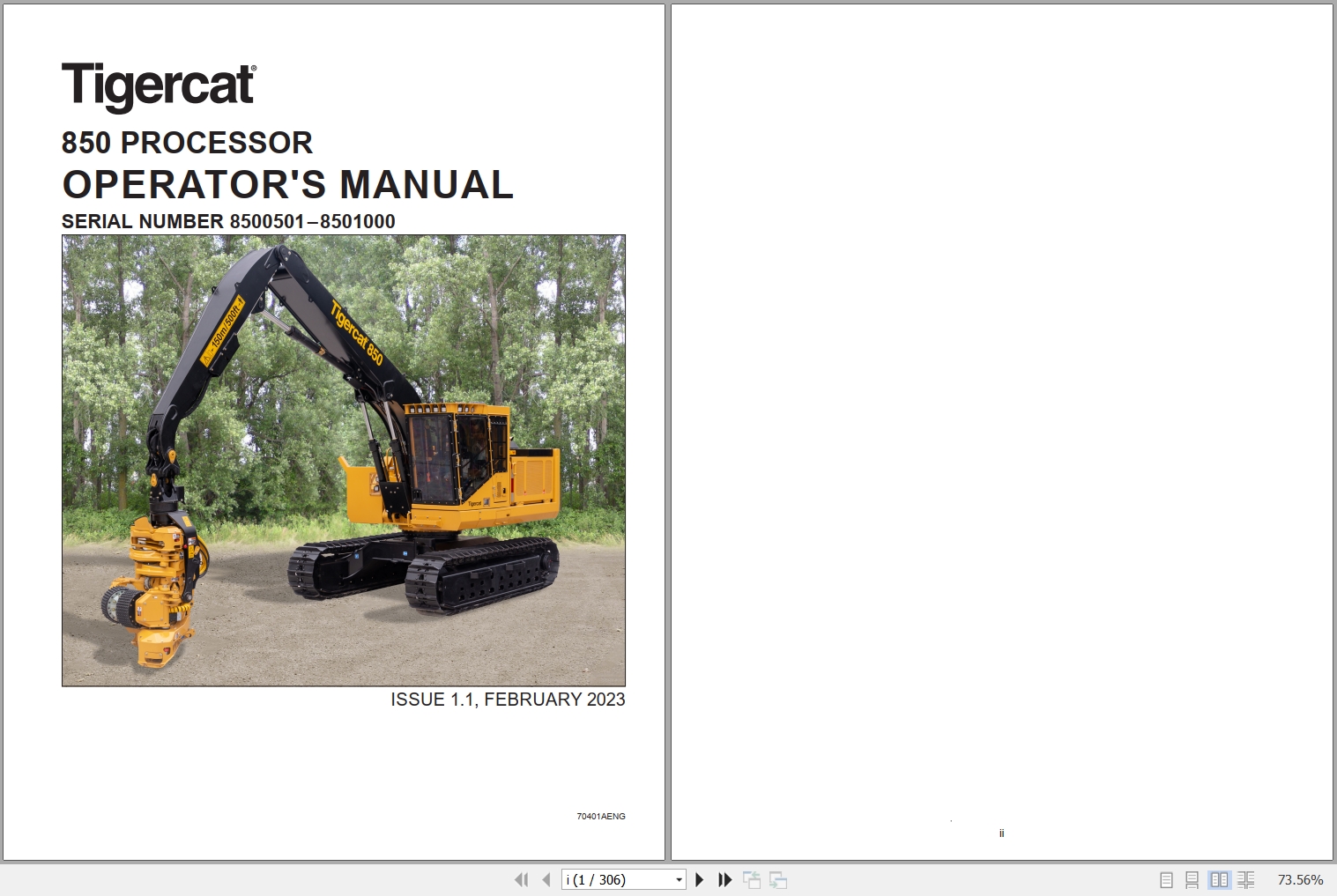 Tigercat Processor 850 Operators Manual 1