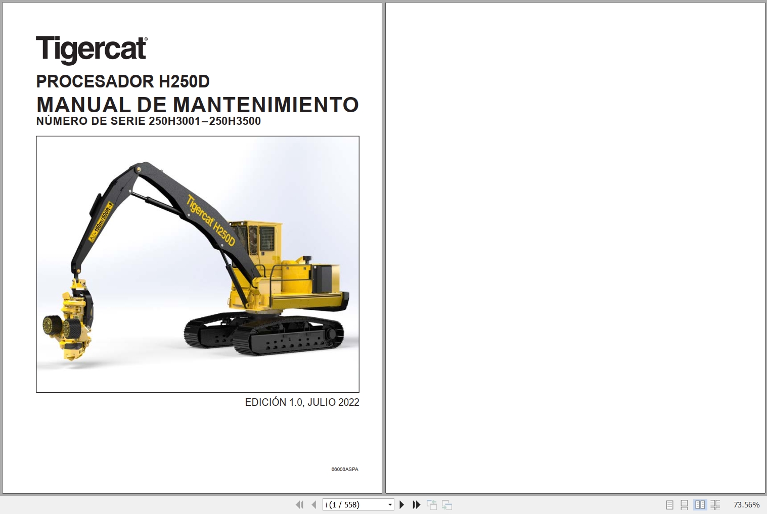 Tigercat Processor H250D Maintenance Manual 66006ASPA 1
