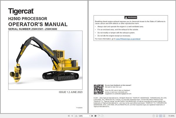 Tigercat Processor H250D Operators Manual 71142AENG 1