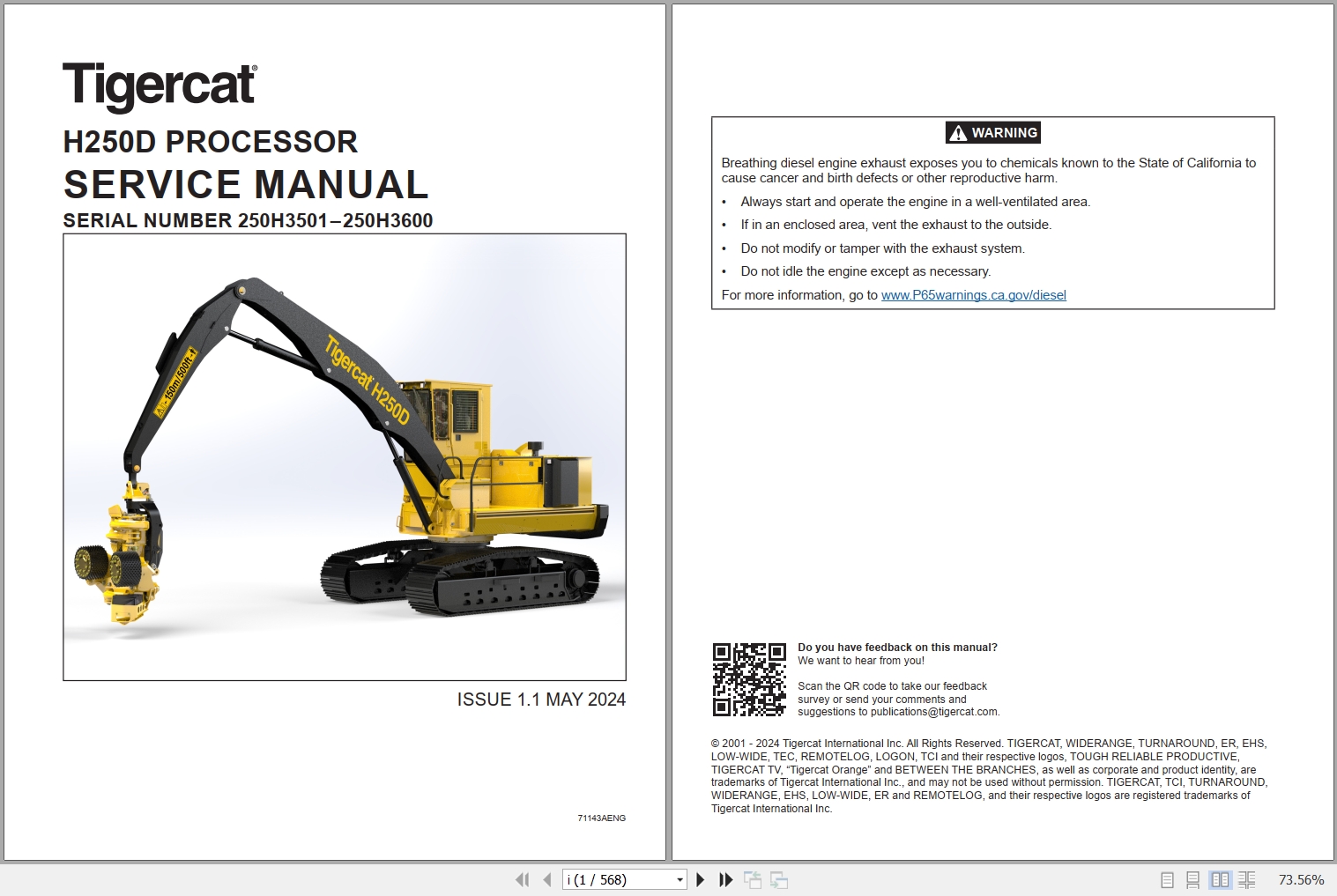 Tigercat Processor H250D Service Manual 71143AENG 1