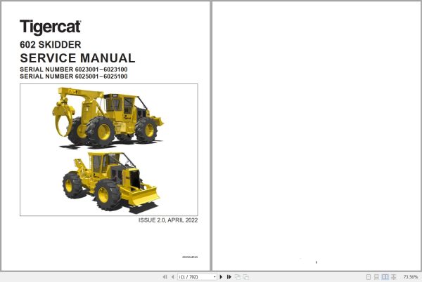 Tigercat Skidder 602 Service Manual 53032AENG 1