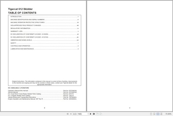 Tigercat Skidder 612 Operators Manual 67575AENG 1