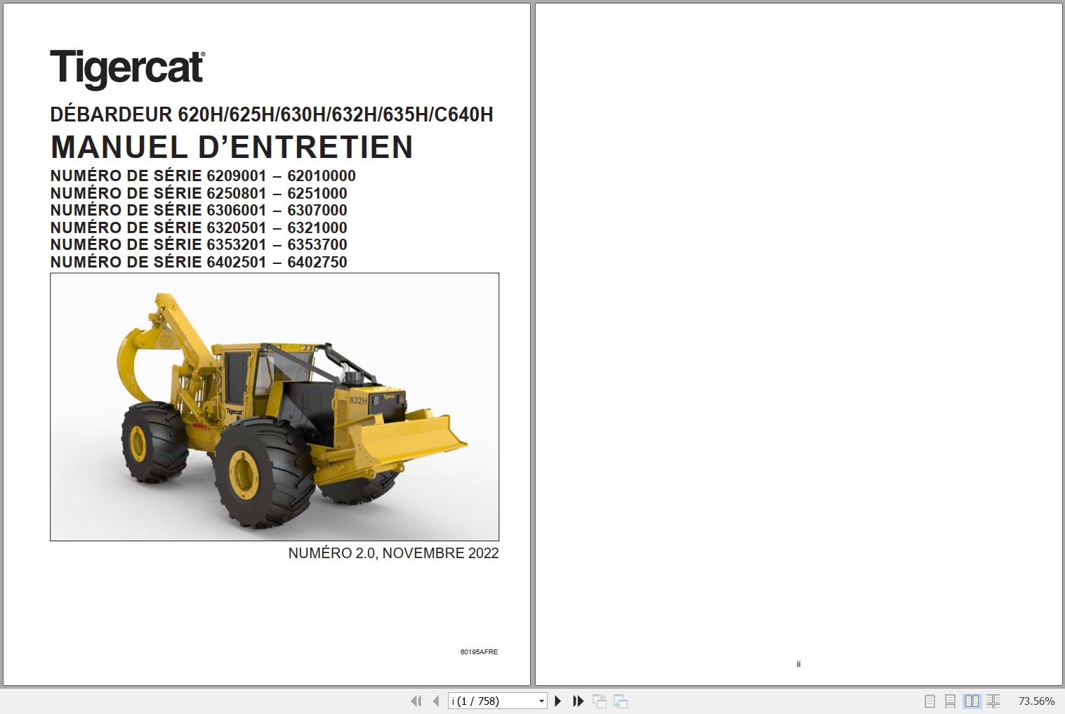 Tigercat Skidder 620H 625H 630H 632H 635H C640H Maintenance Manual 60195AFRE 1