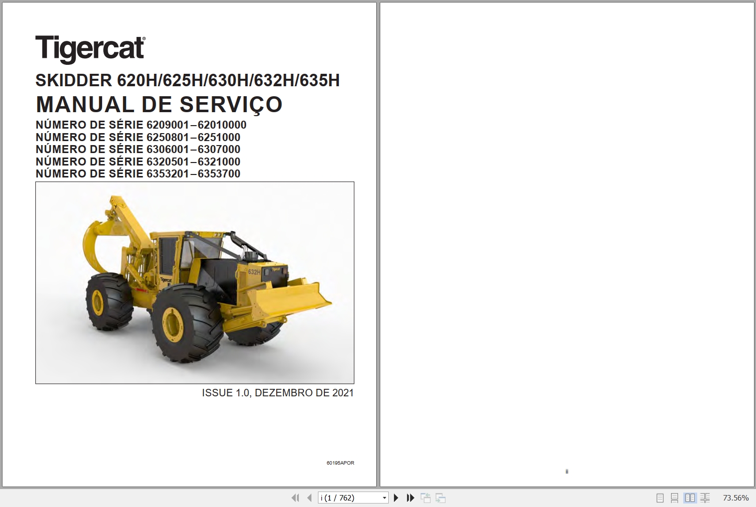 Tigercat Skidder 620H 625H 630H 632H 635H Service Manual 60195APOR 1