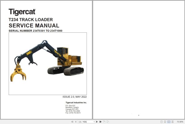 Tigercat Track Loader T234 Service Manual 39349AENG 1