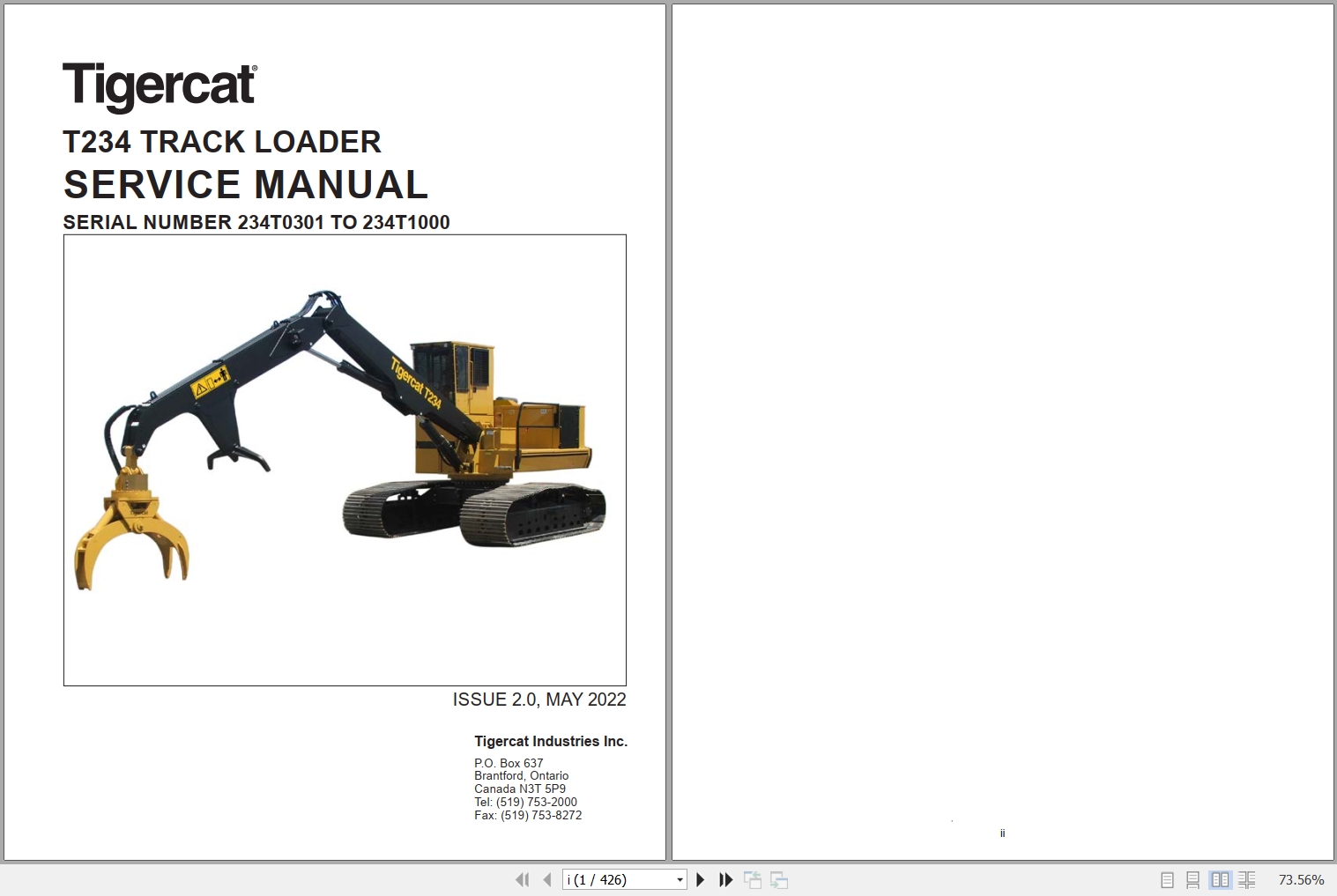 Tigercat Track Loader T234 Service Manual 39349AENG 1