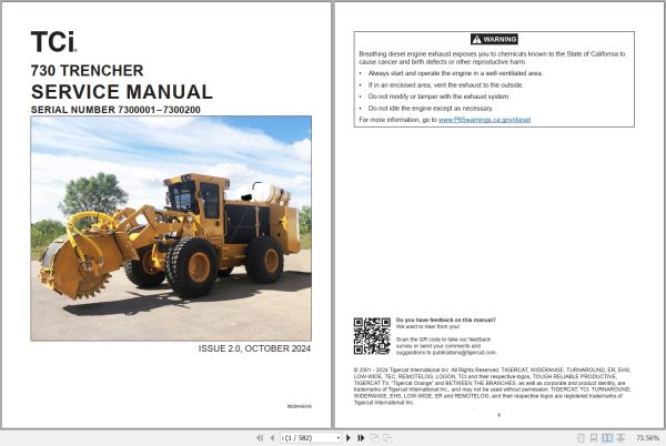 Tigercat Trencher 730 Service Manual 68284AENG 1