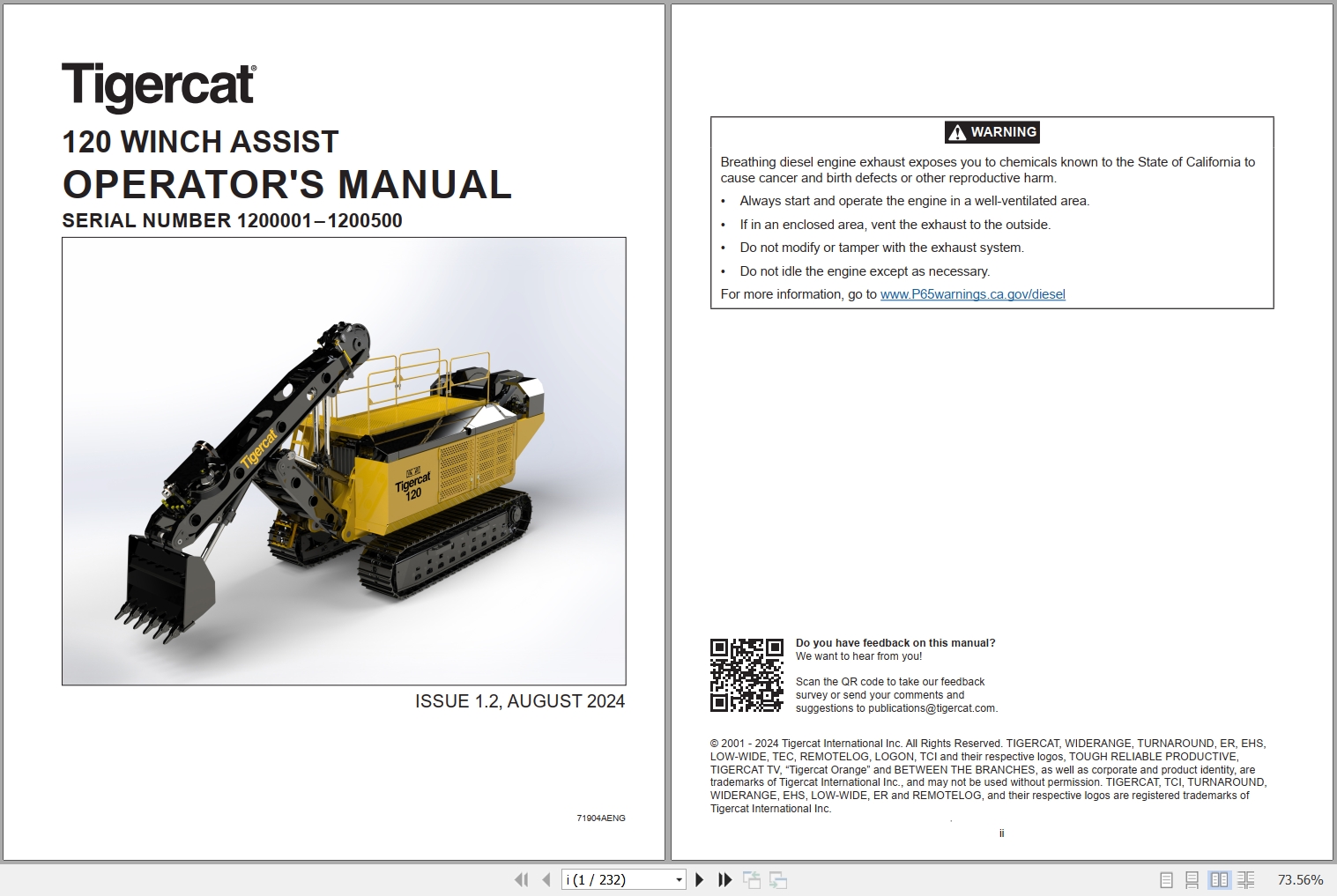 Tigercat Winch Assist 120 Operators Manual 1