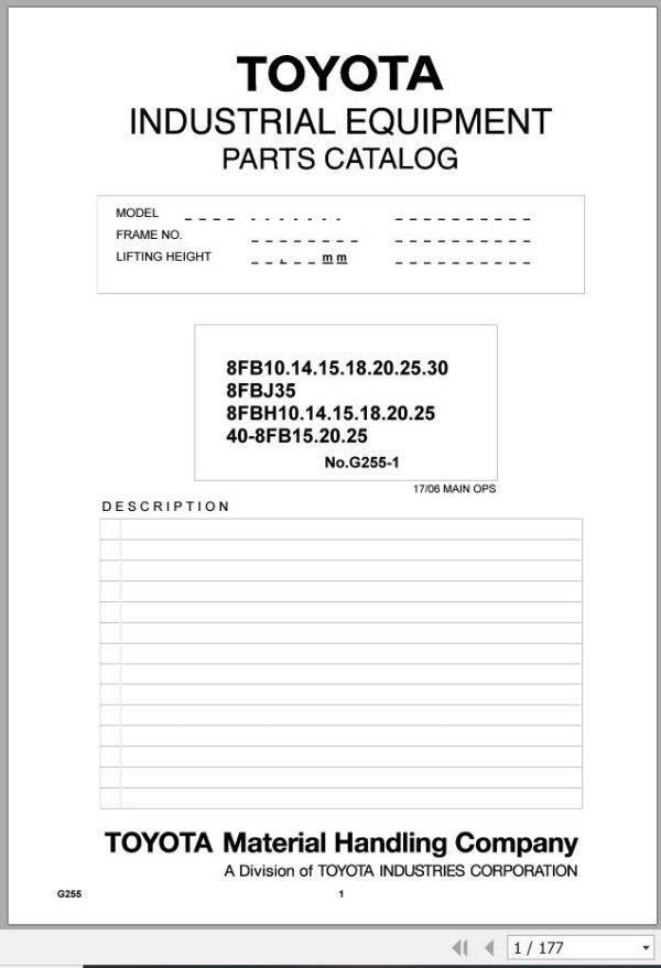 Toyota Forklift 8FB10 to 8FBJ35 Parts Catalog C255 1 1