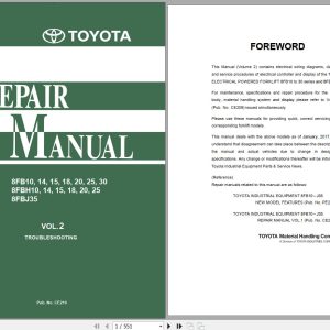 Toyota Forklift 8FB10 to 8FBJ35 Repair Manual Troubleshooting CE210 Vol 1