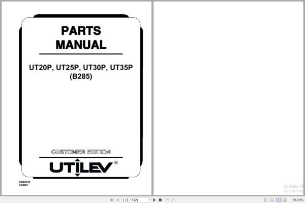UTILEV Forklift UT20P UT25P UT30P UT35P B285 Parts Manual 66306138 2021 1