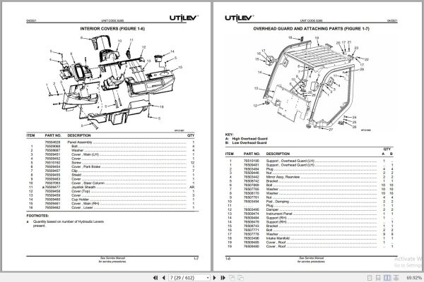 UTILEV Forklift UT20P UT25P UT30P UT35P B285 Parts Manual 66306138 2021 2