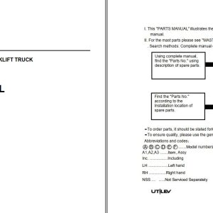 UTILEV Forklift UT50P UT70P Parts Manual 76500013R4 2017 1