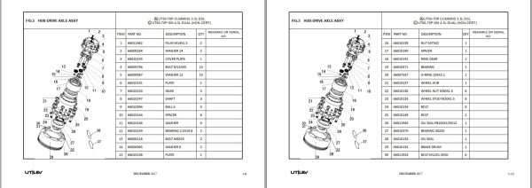 UTILEV Forklift UT50P UT70P Parts Manual 76500013R4 2017 2