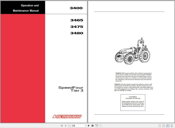 Valpadana Tractor 3465 3475 3480 Operator Maintenance Manual 4209163M1 EN 1
