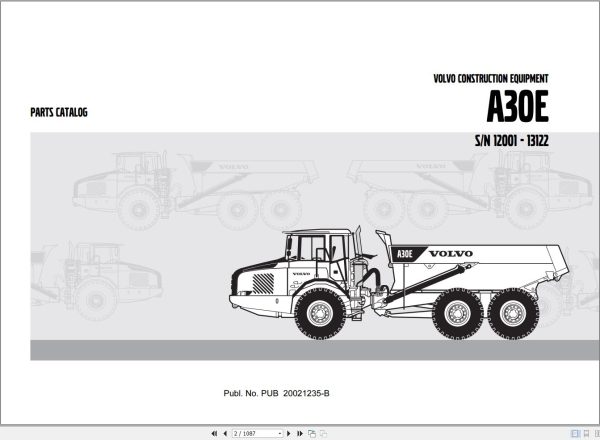 Volvo Articulated Dump Truck A30E Parts Catalog 20021235 B 1