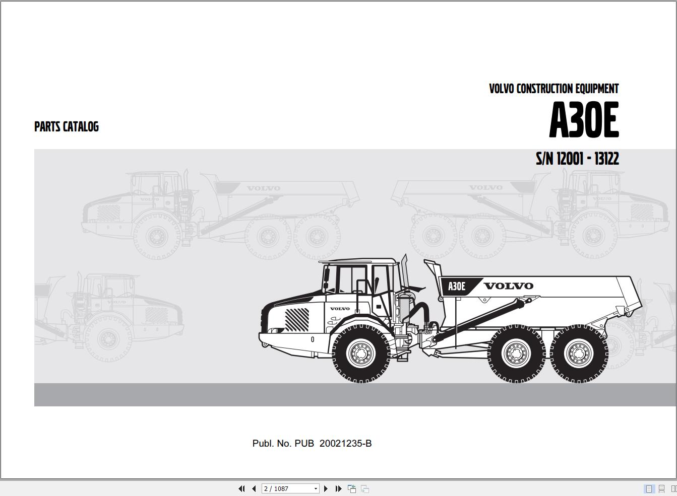 Volvo Articulated Dump Truck A30E Parts Catalog 20021235 B 1