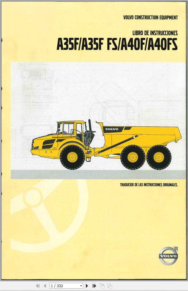 Volvo Articulated Dump Truck A35F to A40FS Parts Catalog VOE33A1006596 ES 1