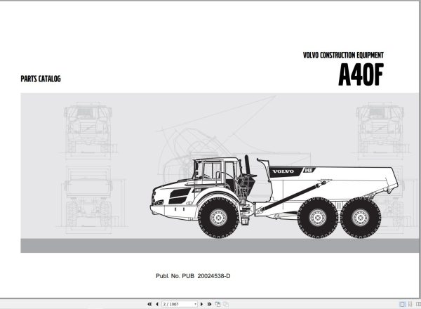 Volvo Articulated Dump Truck A40F Parts Catalog PUB20024538 D 1