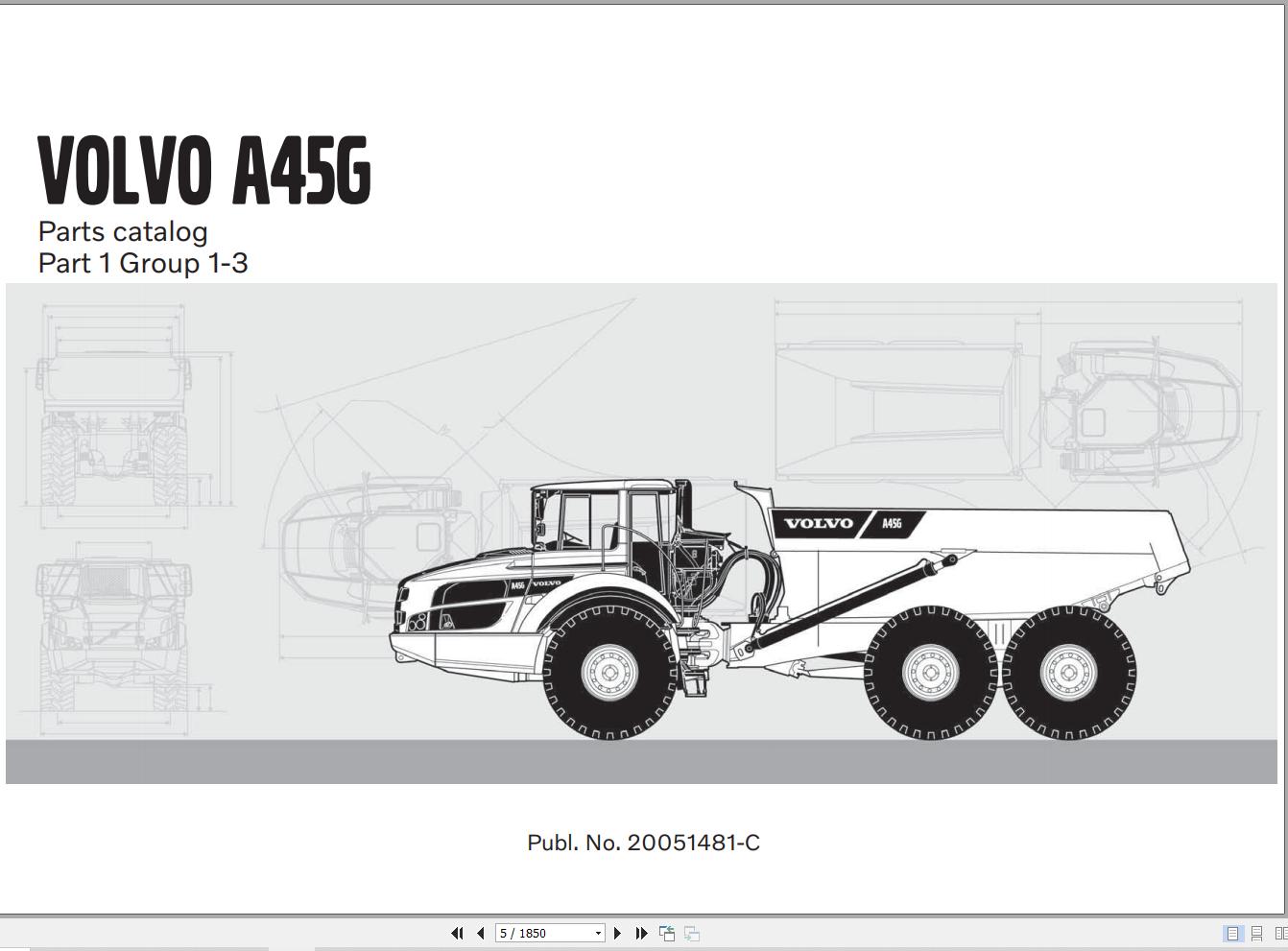 Volvo Articulated Dump Truck A45G Parts Catalog PUB20051481 C 1