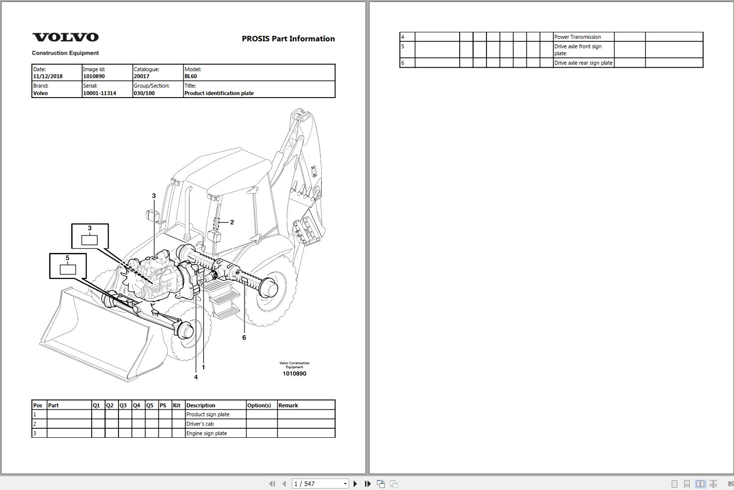 Volvo Backhoe Loader BL60 Parts Manual 1