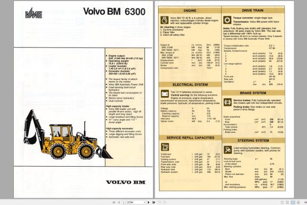 Volvo Backhoe Loader BM 6300 Parts Manual 1