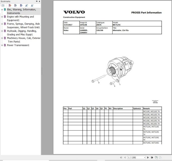 Volvo Compact Track Loader MCT125C Parts Catalog 1