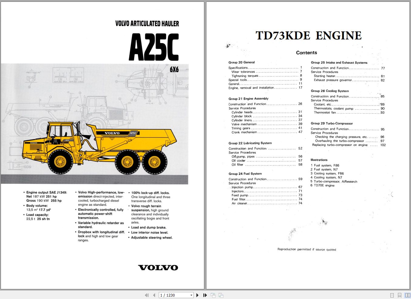 Volvo Dump Truck A25C Engine TD73KDE Service Repair Manual 1