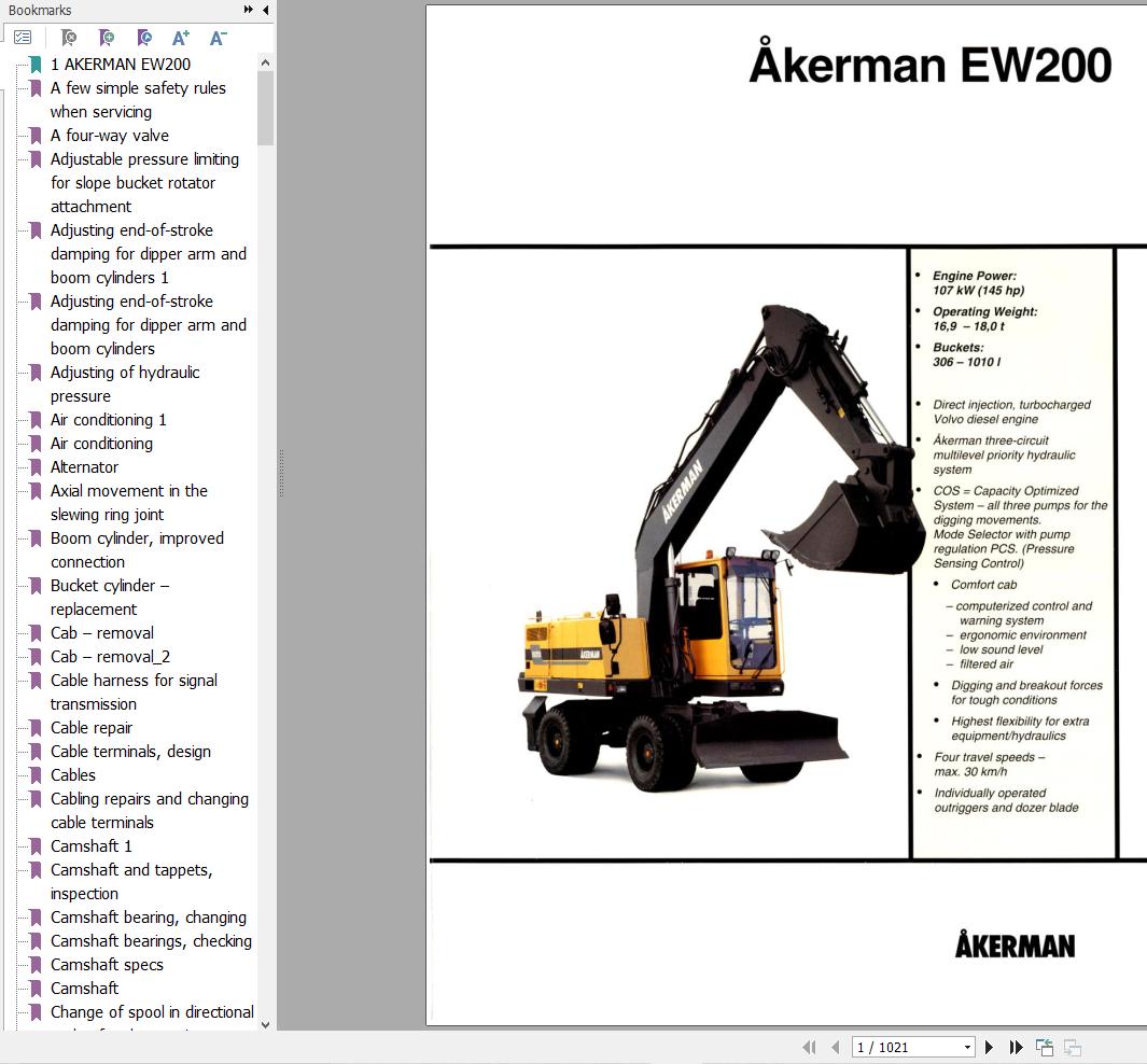 Volvo Excavator AKERMAN EW200 Service and Repair Manual 1