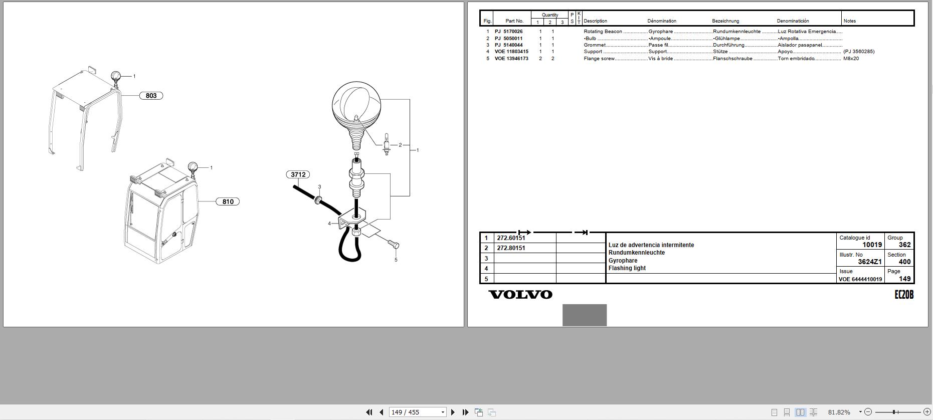 Volvo Excavator EC20B Parts Catalog VOE6444410019 2