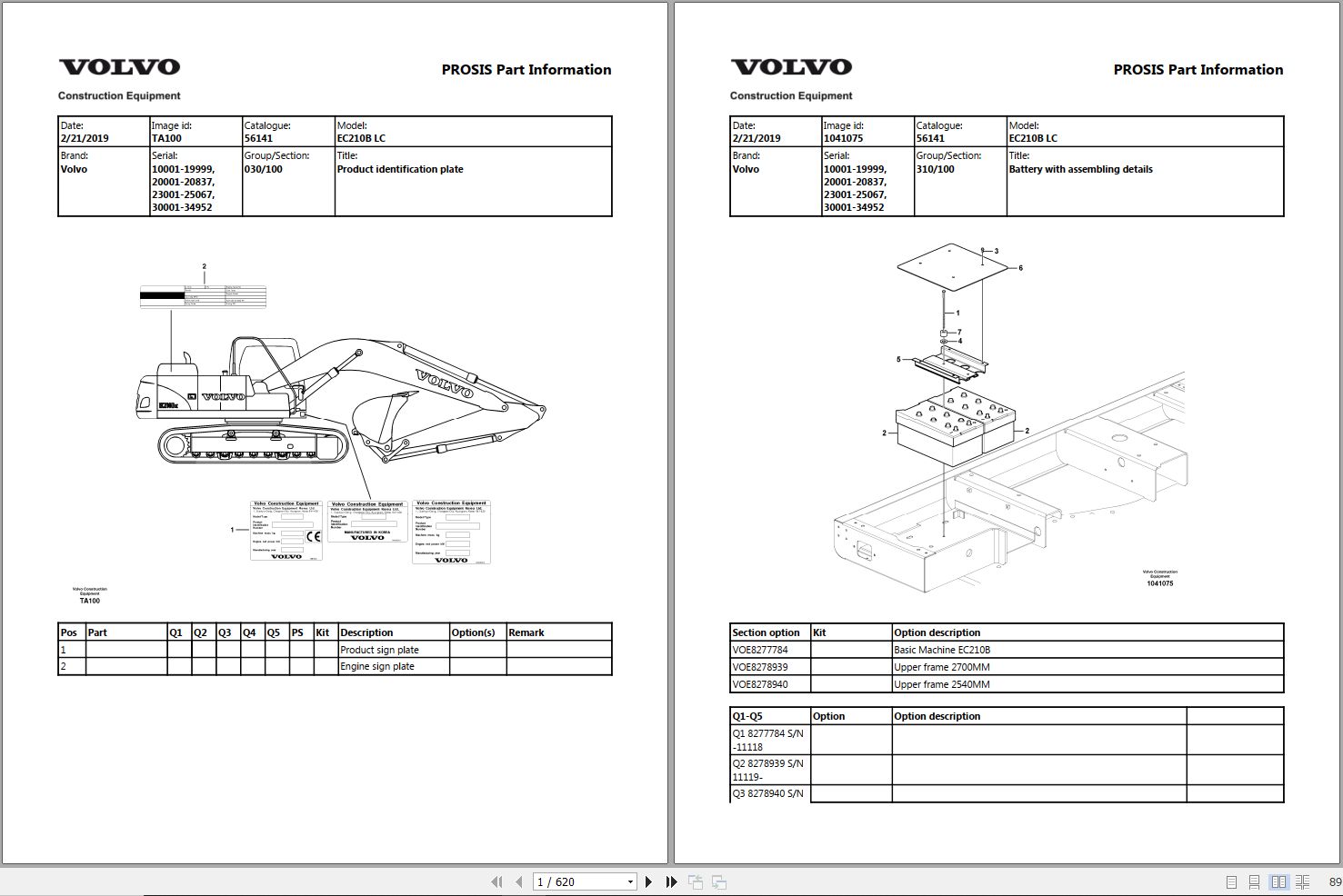 Volvo Excavator EC210B LC Parts Manual 1