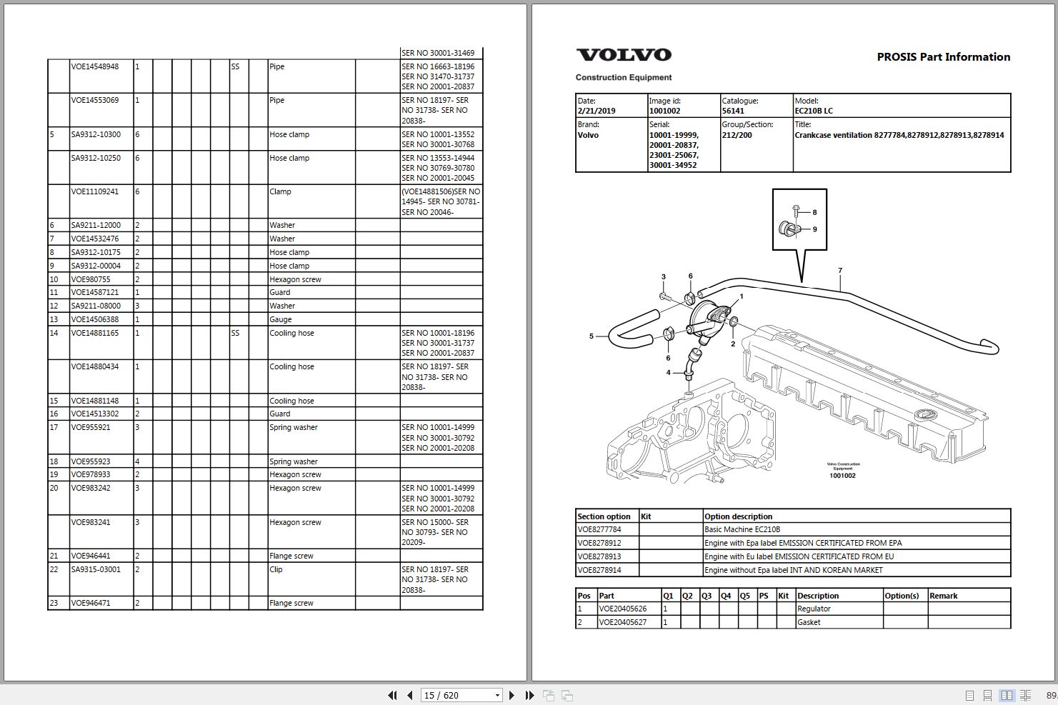 Volvo Excavator EC210B LC Parts Manual