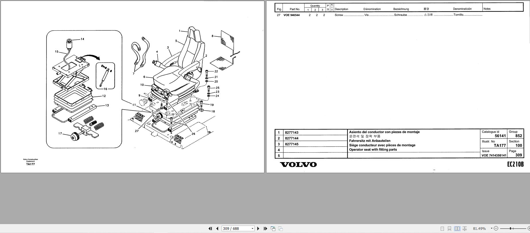 Volvo Excavator EC210B Parts Catalog 7414356141CST 2