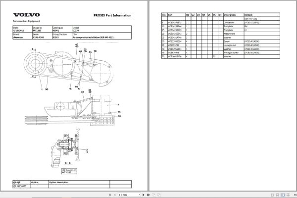 Volvo Excavator EC230 Parts Manual 1