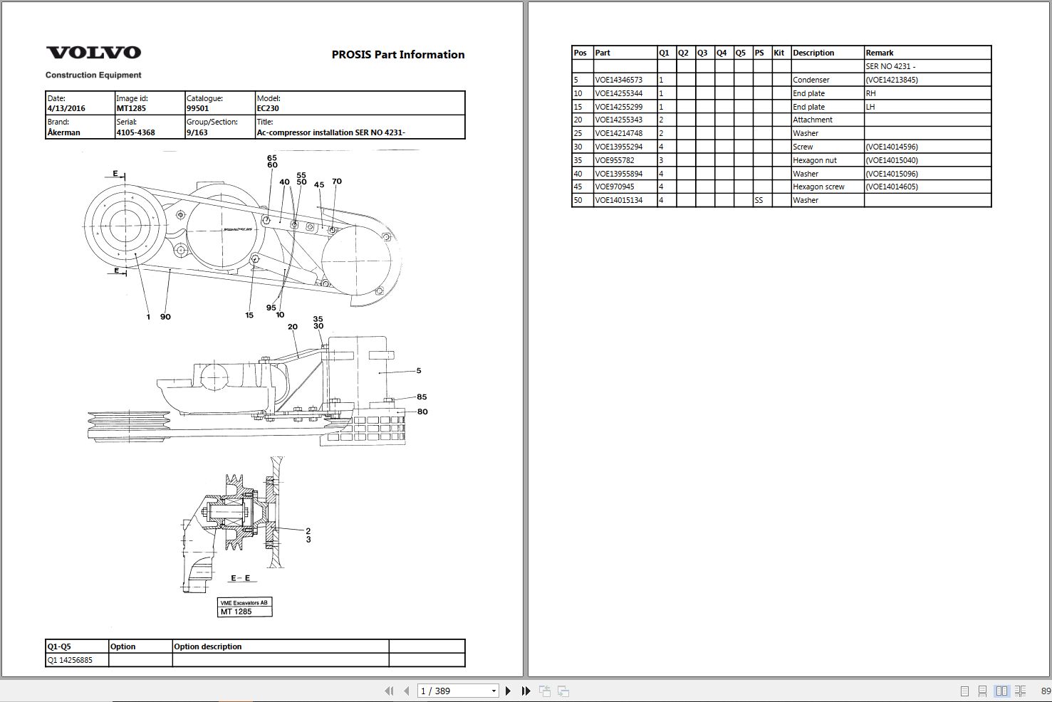 Volvo Excavator EC230 Parts Manual 1