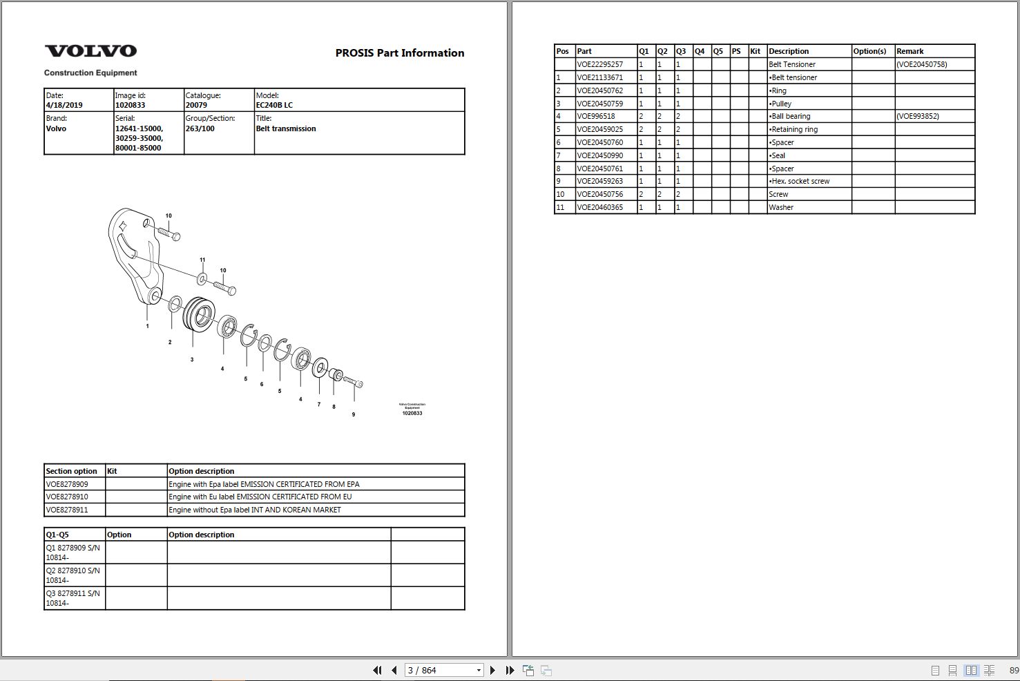 Volvo Excavator EC240B LC Parts Manual 1