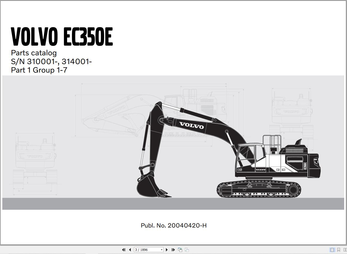 Volvo Excavator EC350E Parts Catalog PUB20040420 H 1