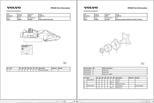 Volvo Excavator EC380E LR Parts Manual 1