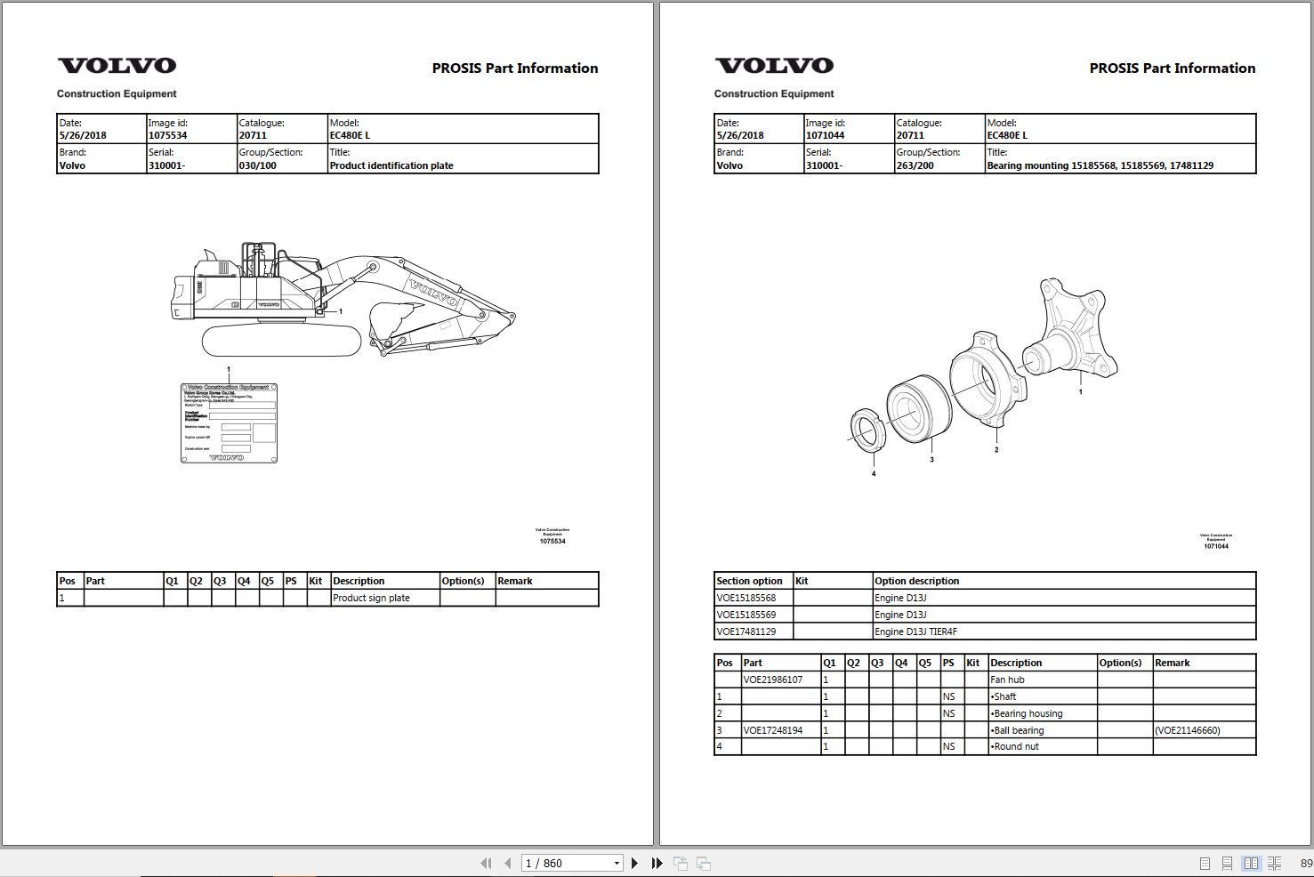 Volvo Excavator EC480E L Parts Manual 1