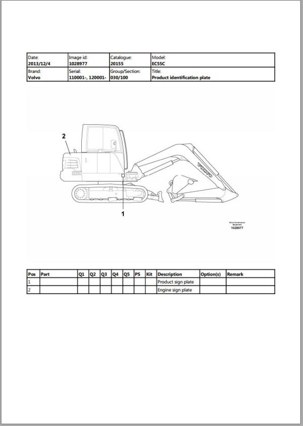Volvo Excavator EC55C Parts Manual 1